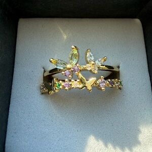 NWT Pretty Bird Jewelry adjustable gold plated double row butterfly ring